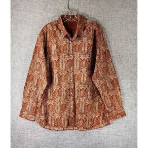 Tommy Bahama Mens Shirt Large Rust Leaf Button Up Long Sleeve Silk Cotton Nice!